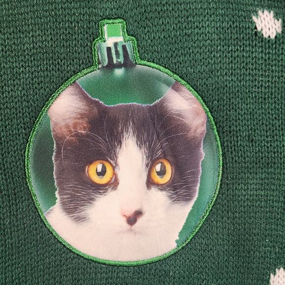 Party Sweater Dec 25 Ugly Christmas Sweater Unisex L Green/Red Cat Ornaments - Picture 5 of 15